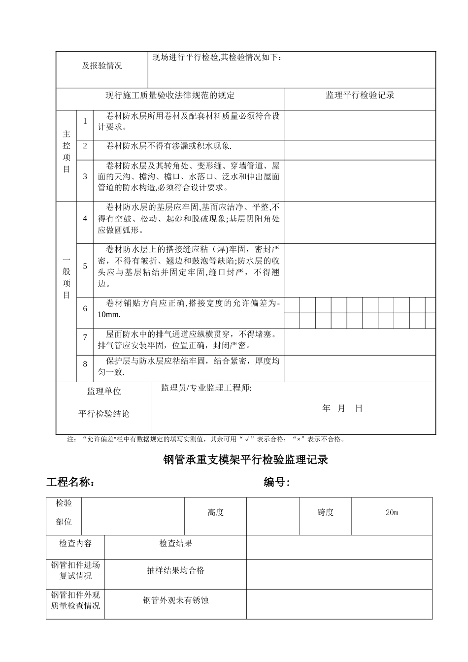 监理平行检查记录表(最新全套)_第2页