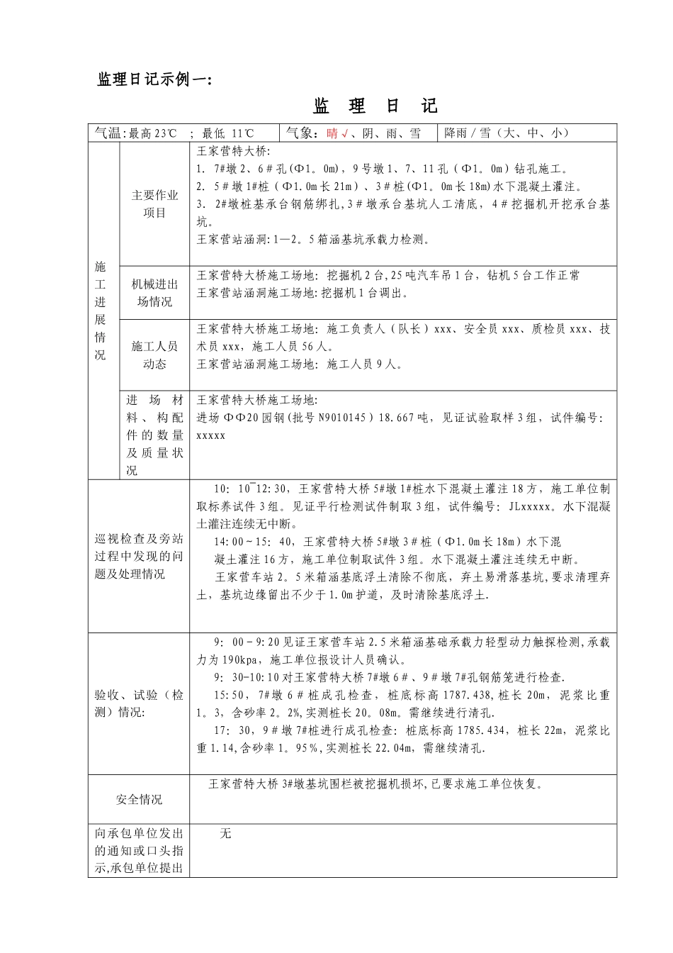 监理施工日志填写示例_第1页