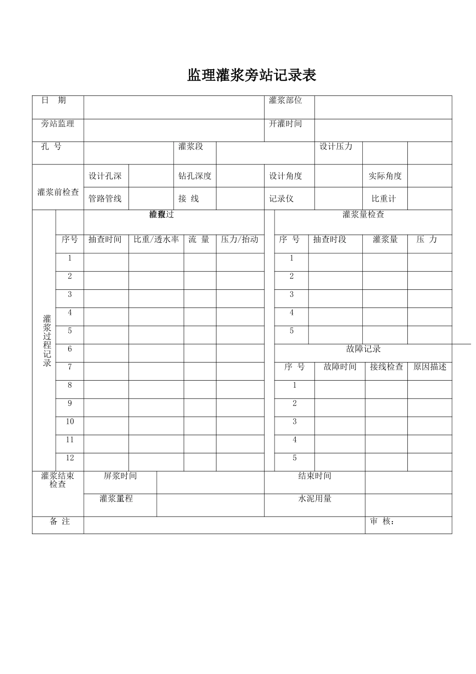 监理旁站灌浆记录表_第1页