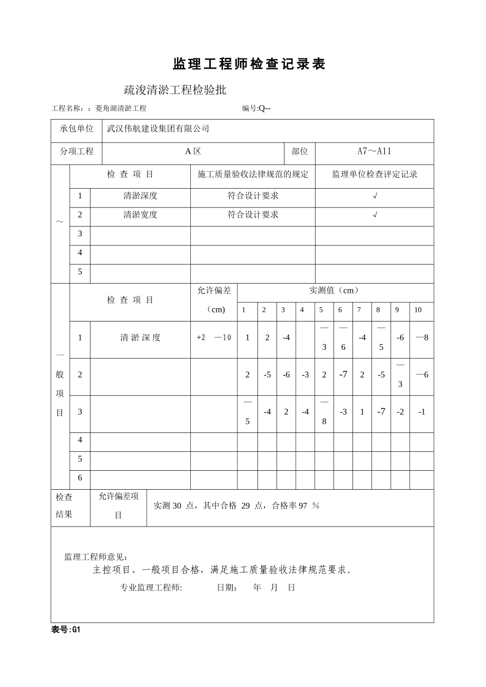 监理检验批记录表-清淤_第2页