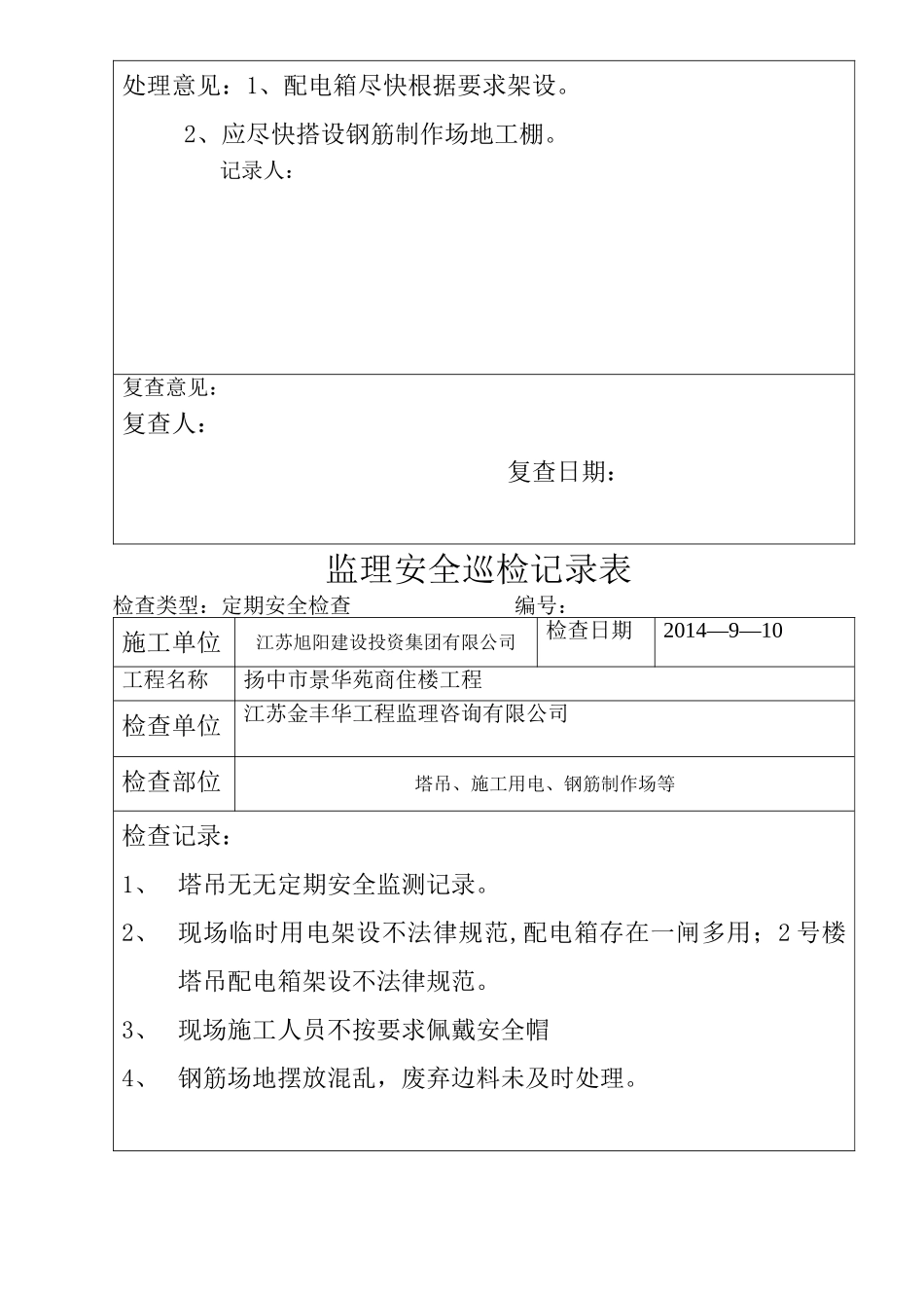 监理现场安全巡检记录表---范本_第2页