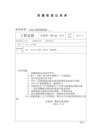 监理项目部定期安全检查记录表