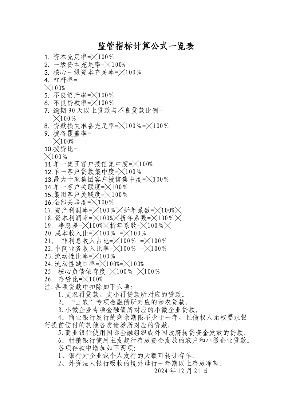 监管指标计算公式一览表_第1页