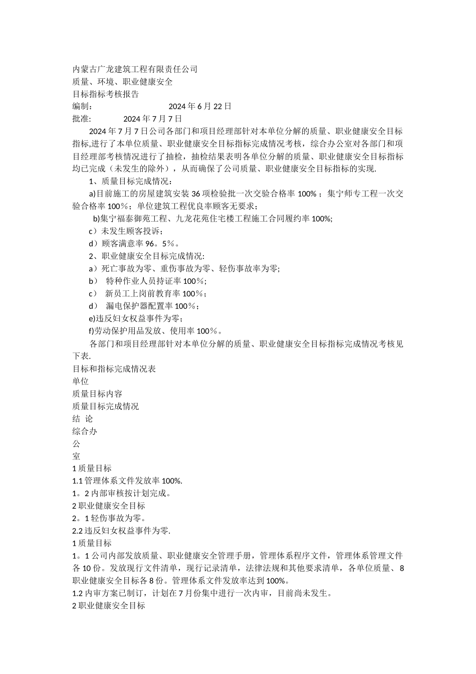 目标和指标考核报告_第1页