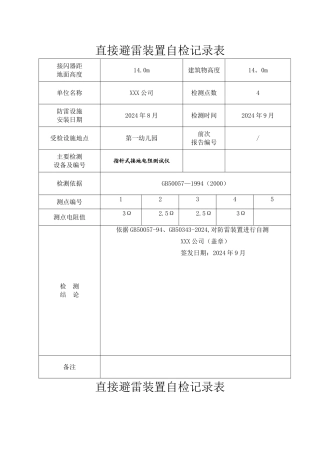 直接避雷装置自检记录表