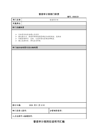 督查审计部职责及部门岗位说明书