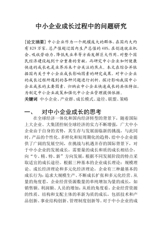 中小企业成长过程中的问题研究  工商管理专业