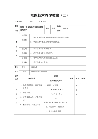 短跑技术教学教案