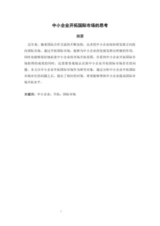 中小企业开拓国际市场的思考