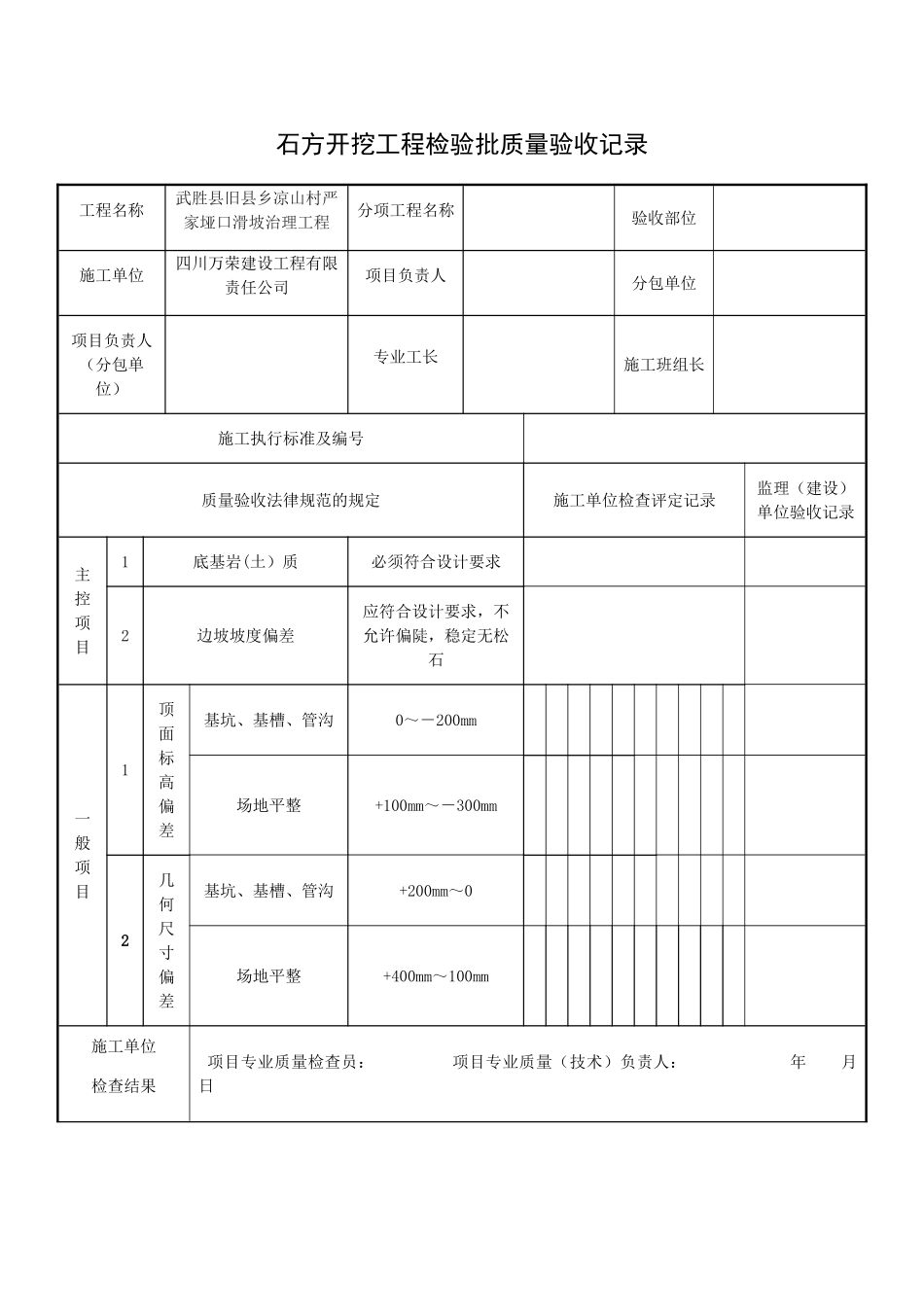 石方开挖工程检验批质量验收记录_第1页