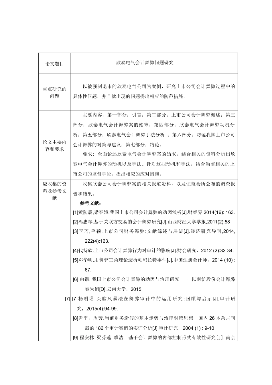 欣泰电气会计舞弊问题研究任务书和开题报告定稿_第1页