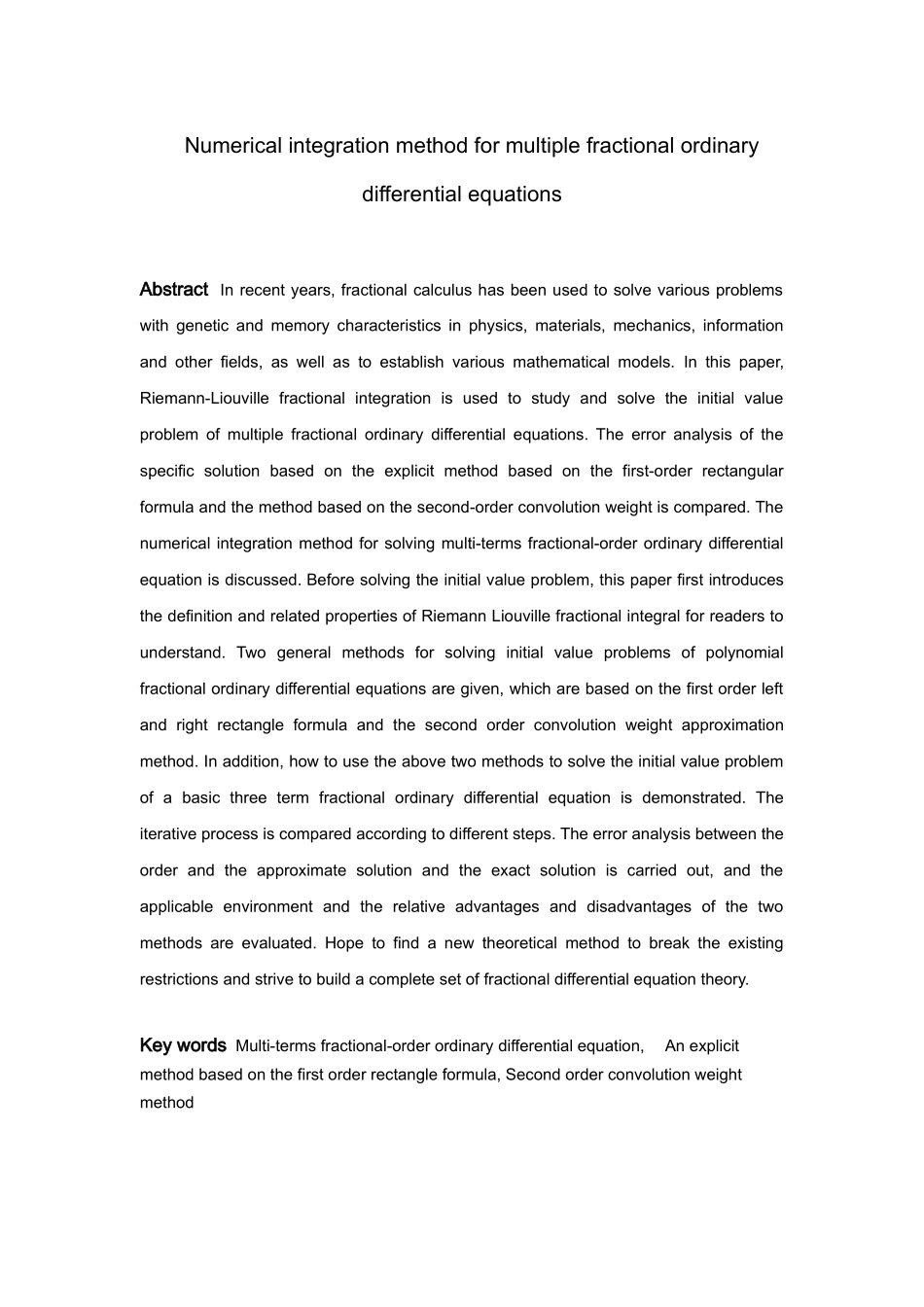 信息与计算科学-多项分数阶常微分方程的数值积分法论文_第2页