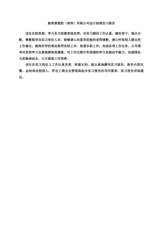 新美景塑胶（深圳）有限公司会计助理实习报告论文设计