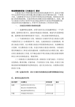 物流管理专业方案设计要求