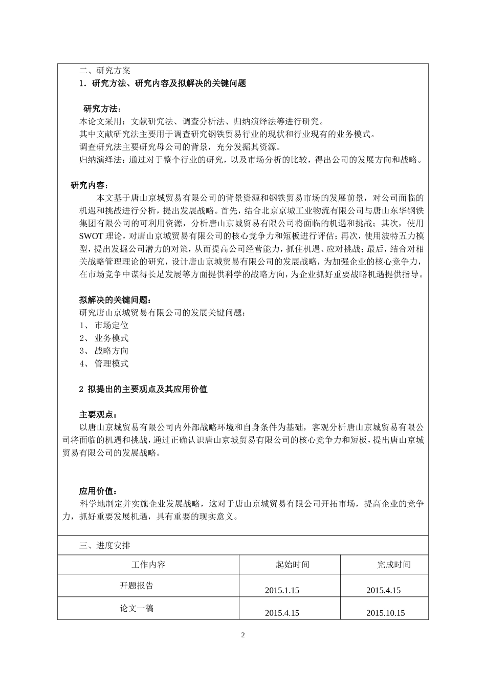 唐山京城贸易有限公司发展战略研究开题报告_第2页