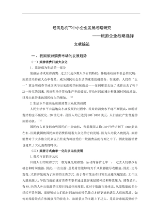 文献综述经济危机下中小企业发展战略研究—旅游企业战略选择
