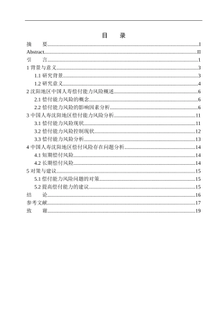 中国人寿沈阳地区偿付风险研究会计学专业