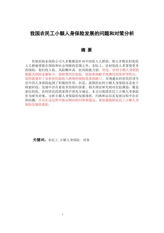 我国农民工小额人身保险发展的问题和对策分析经济与金融专业论文设计