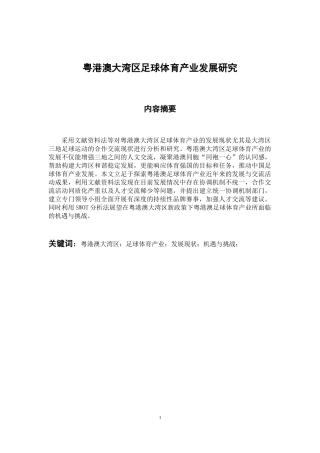 体育运动专业 粤港澳大湾区足球体育产业发展研究