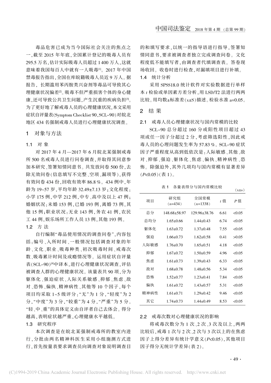 皖北某戒毒所434名男性戒毒人员心理健康状况调查_第2页