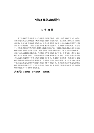 万达多元化战略研究  工商管理专业