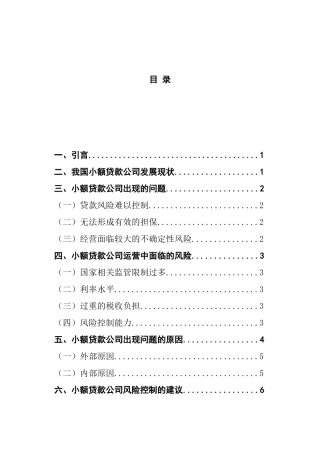 小额贷款公司风险控制研究   金融学专业