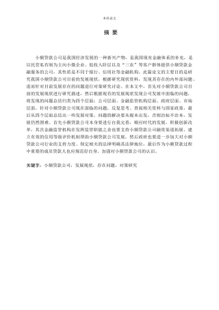 我国小额贷款公司发展现状与发展对策研究论文