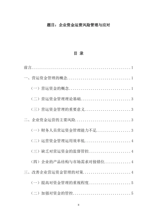 企业资金运营风险管理与应对  会计财务管理专业