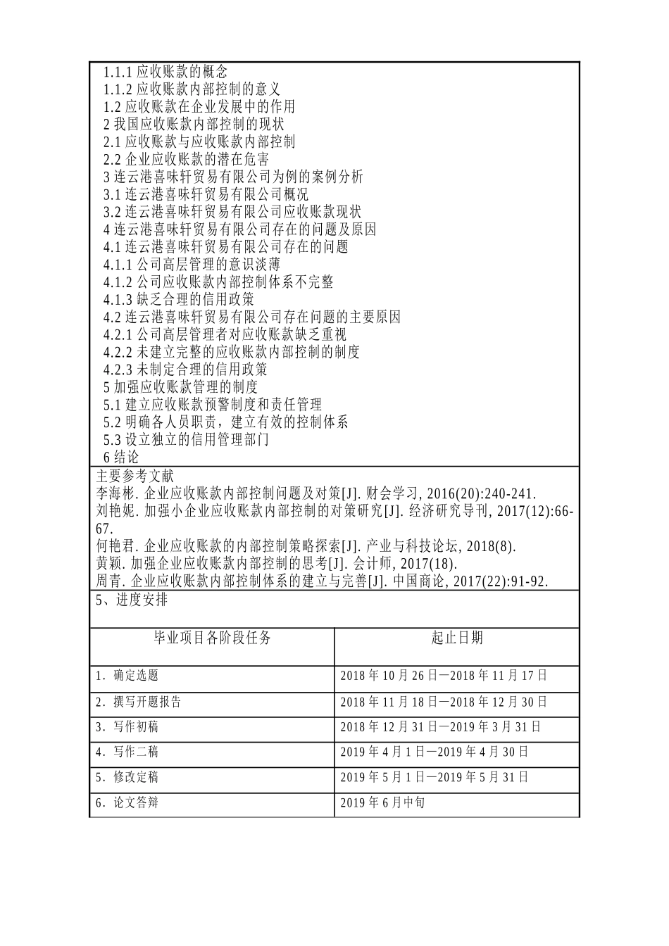 浅谈企业应收账款的内部控制－－以连云港喜味轩贸易有限公司为例开题报告_第2页