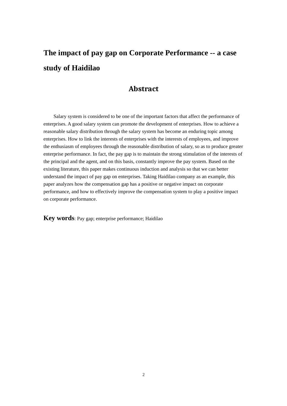 人力资源管理专业 薪酬差距对企业绩效的影响以海底捞公司为例_第2页