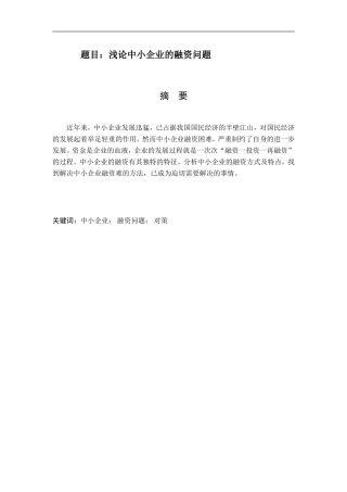 浅论中小企业的融资问题  财务管理专业