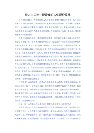 让人生闪光—谈谈我的人生观价值观