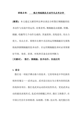 散打侧踹腿技术动作及应用分析  体育运动专业