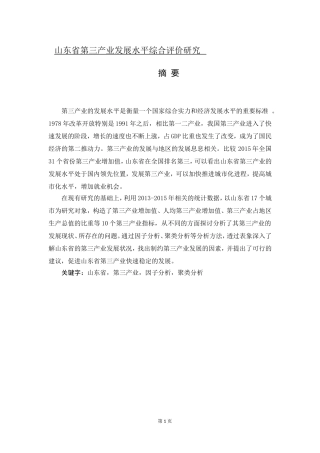 山东省第三产业发展水平综合评价研究