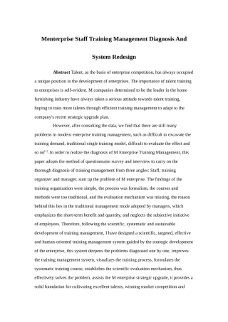 人力资源管理-M企业员工培训管理诊断与体系再设计论文