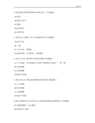 山东文化产业博览交易会品牌塑造研究调查问卷论文