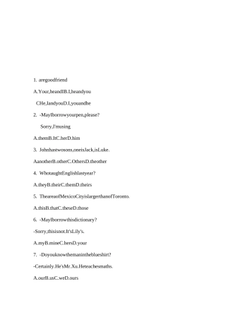 代词20题加完型填空
