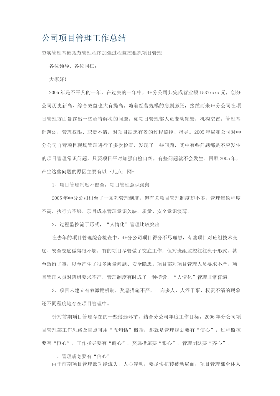 公司项目管理工作总结_第1页