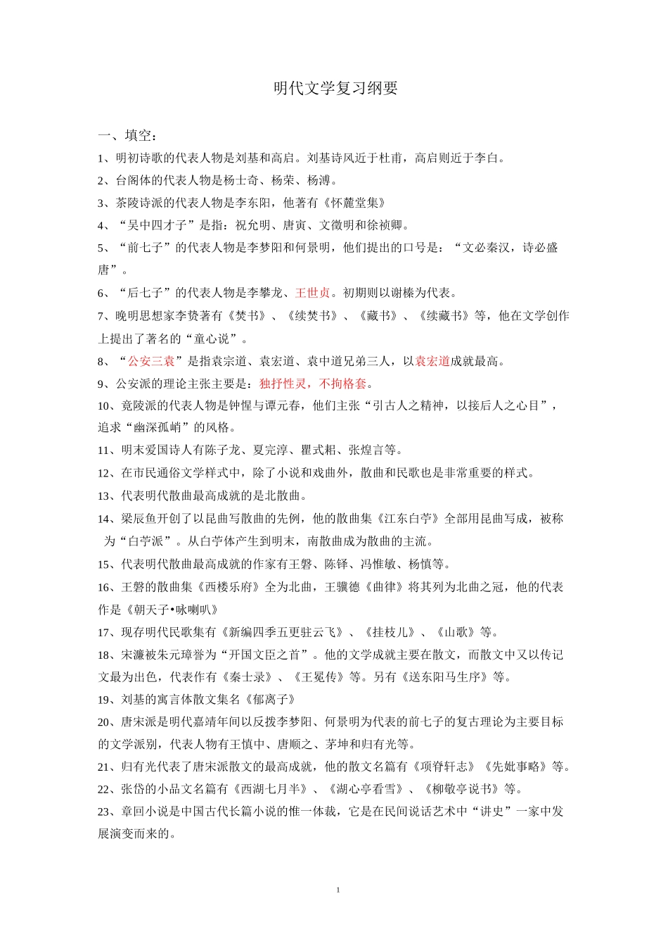 明代文学复习纲要(1)_第1页