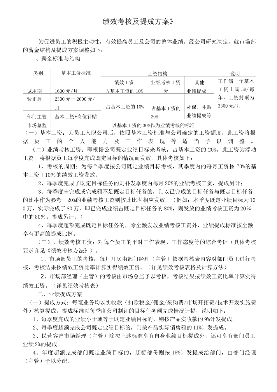 绩效考核与提成方案_第1页