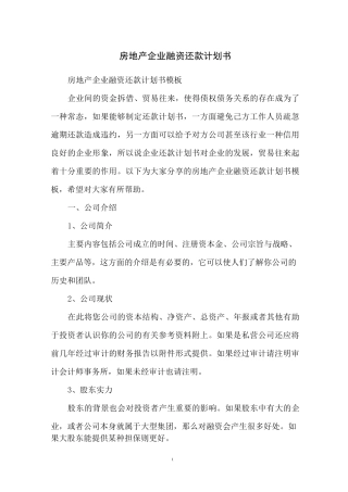 房地产企业融资还款计划书