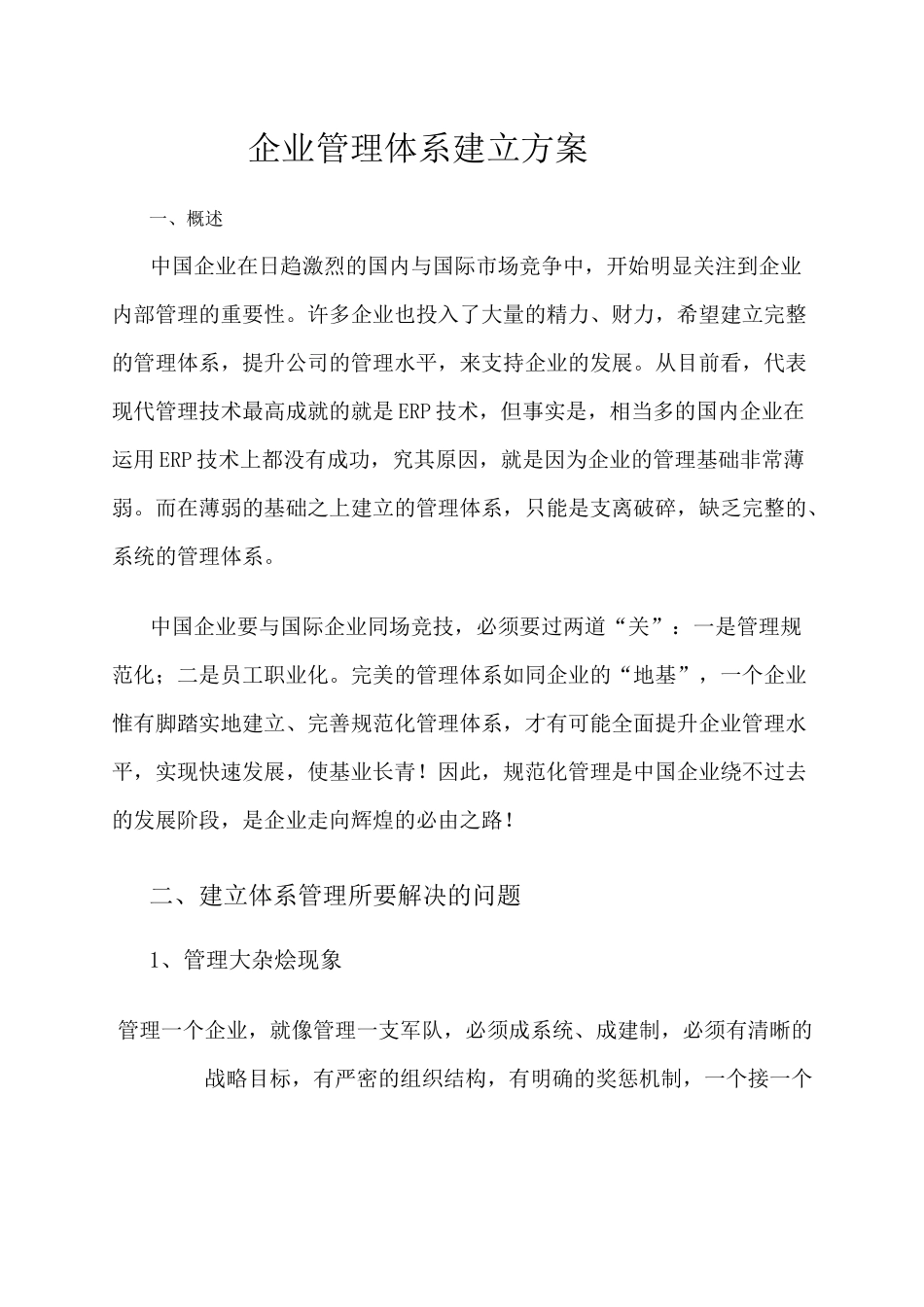 战略管理企业管理体系建立方案_第1页