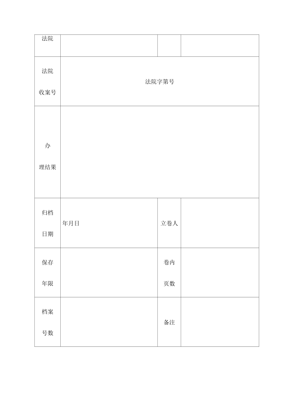 律师业务档案卷宗封面目录收案结案审批表结案小结卷内备考表_第2页