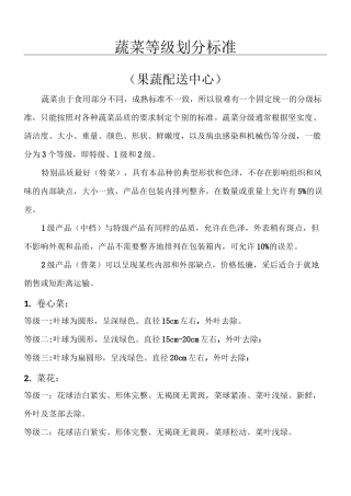 蔬菜等级规范