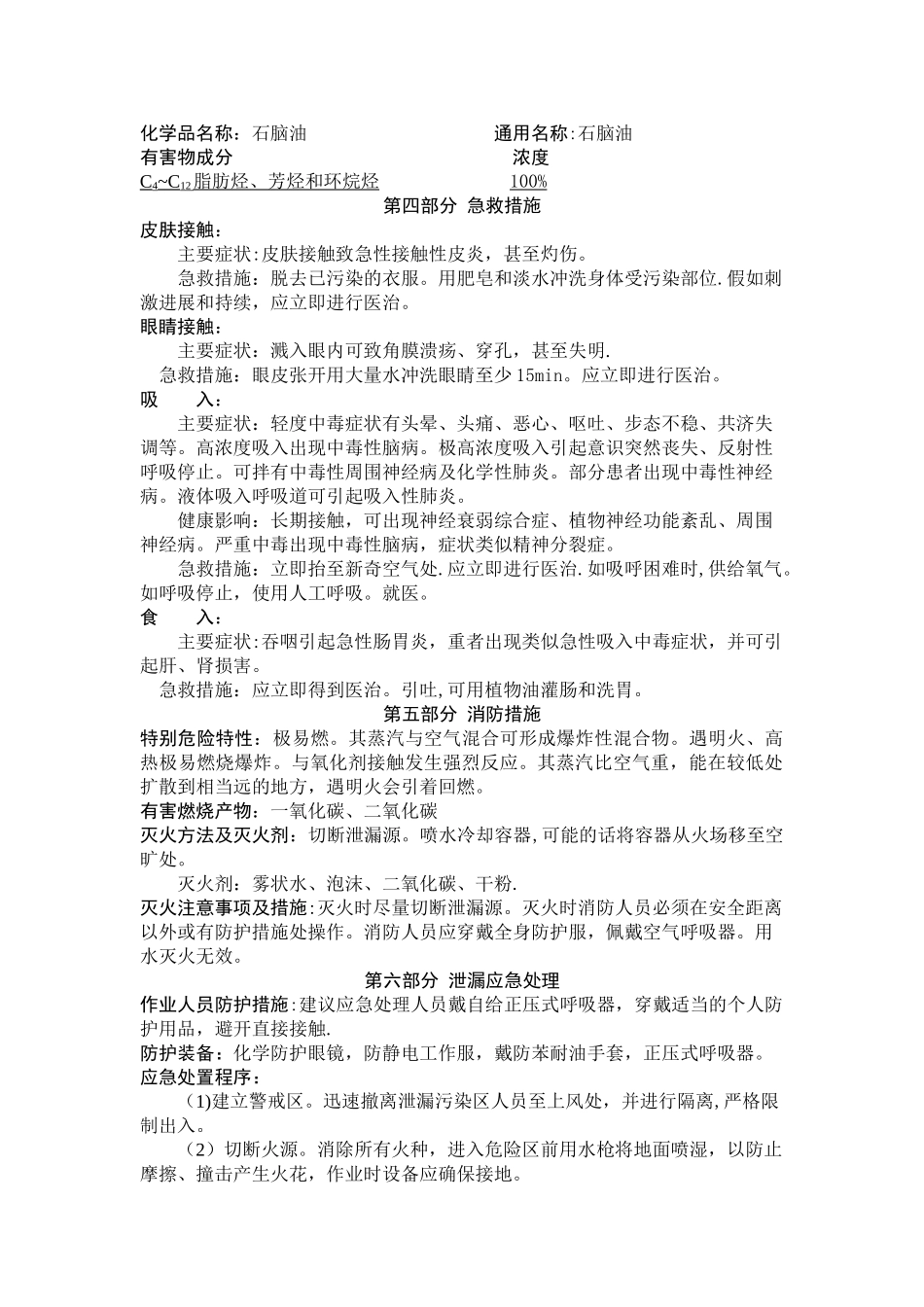 石脑油化学品安全技术说明书_第2页