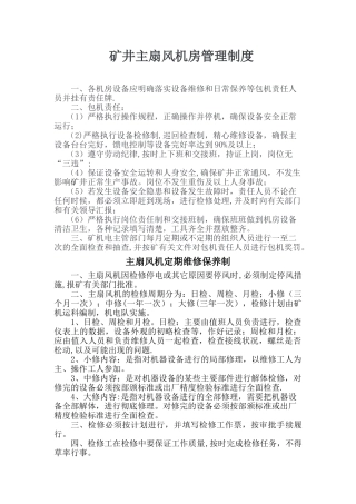 矿井主扇风机房管理制度1