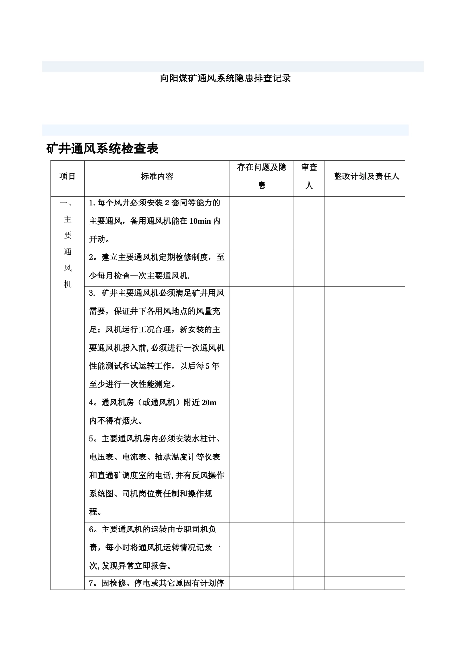 矿井通风系统审查表_第1页