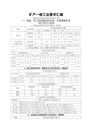 矿产工业指标一览表