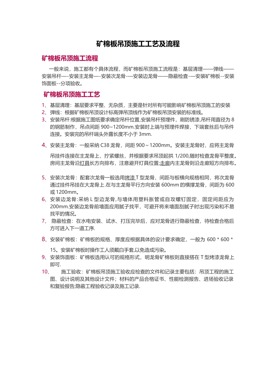 矿棉板吊顶施工工艺及流程_第1页