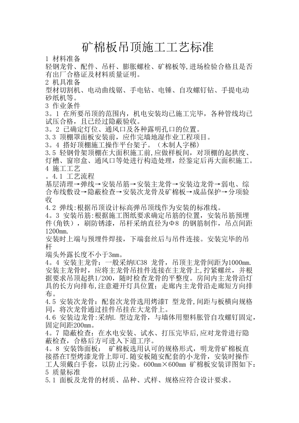 矿棉板吊顶施工方法及验收标准_第1页